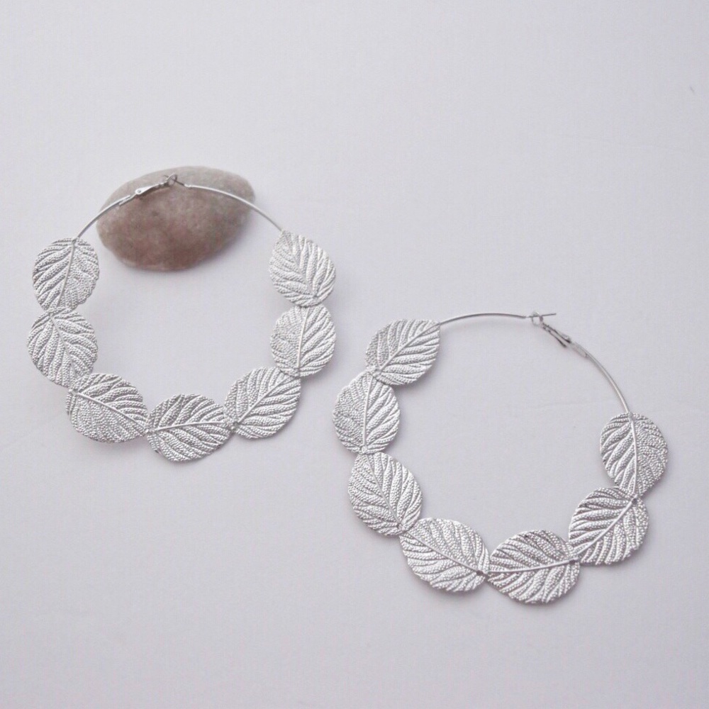 Oversized Silver Leaf Hoop Earrings